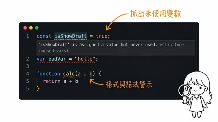 ESLint 即時抓出語法瑕疵與未使用的變數